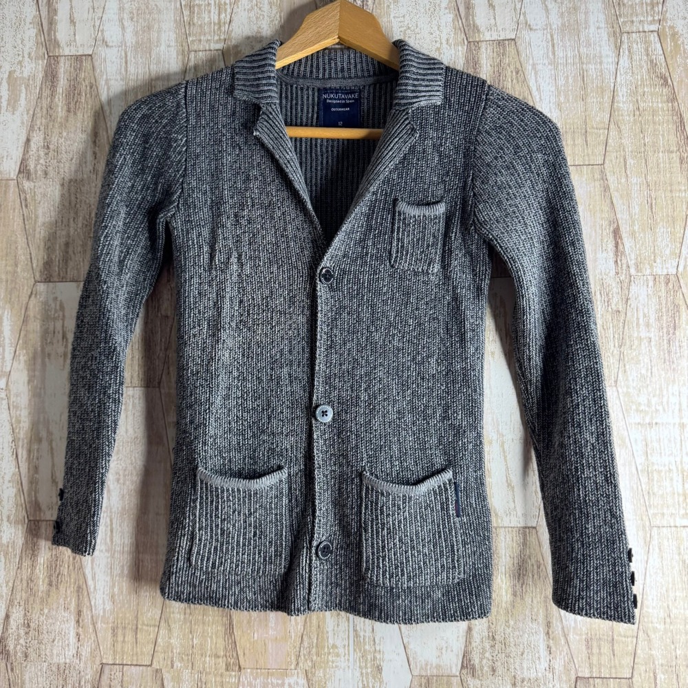 Nukutavake Boys Grey Knit Cardigan Blazer Jacket Size 12 Cotton Blend